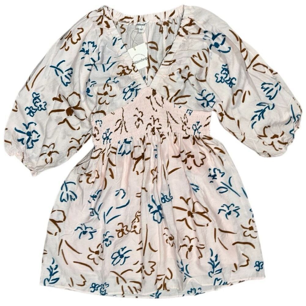 Flower Print Smocked Waist Mini Dress - Mittoshop NWT - Picture 9 of 10